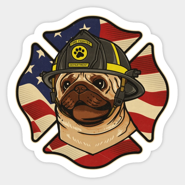 Pug Dog Firefighter Sticker by edwardecho